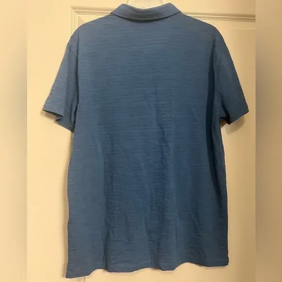 John Varvatos Polo Shirt Blue Short Sleeve Cotton Textured 3 Stars Size Large - Picture 4 of 7